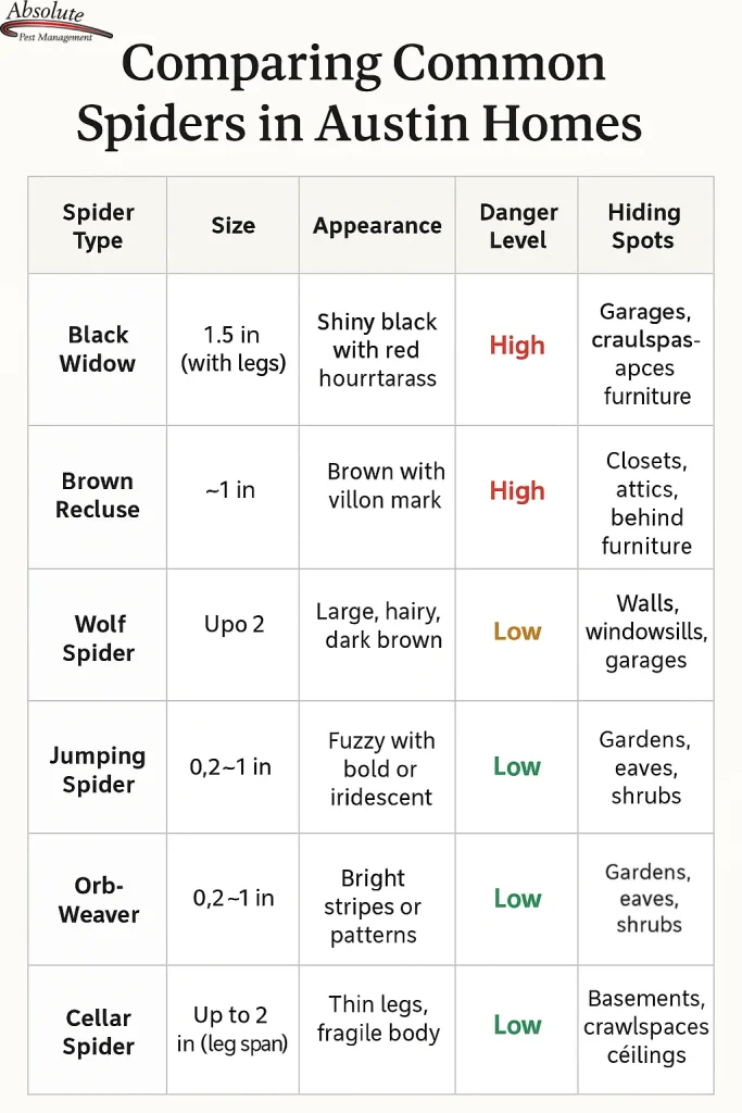 Spider Comparison Table in Austin Texas